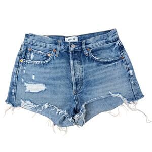 AGOLDE Parker Cut Off Distressed Shorts Clutch Size 26 Blue Button Fly Vintage